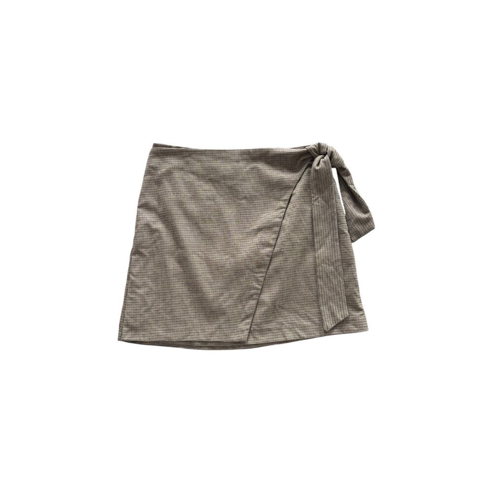 Rachel Zoe Y2K Minimalist Mini Wrap Skirt Tan Brown Black Houndstooth Size 6